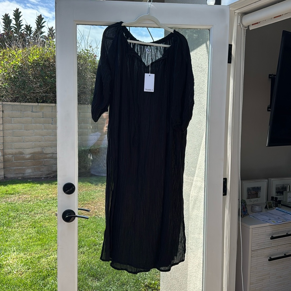 Long black dress with tie at neck